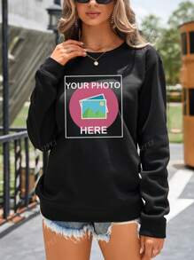 Custom Personalised Graphic Sweatshirt, Women Round Neck Casual Fashion Top