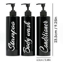 1 bộ 3 chai đựng nước rửa tay phòng tắm, hộp đựng dầu gội, dầu xả, sữa tắm có thể nạp lại 16,9oz, chai bơm xà phòng lỏng có thể tái sử dụng cho hộp đựng nước rửa tay - màu đen - Xem 2