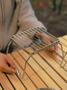 1 pieza Rejilla plegable vertical de acero inoxidable con diseño, soporte para barbacoa, apta para barbacoa al aire libre, calentador de agua, hornillo plegable para camping, parrilla para barbacoa, cocina de camping para té, estufa de acero inoxidado para uso doméstico interior, estufa de carbón para barbacoa