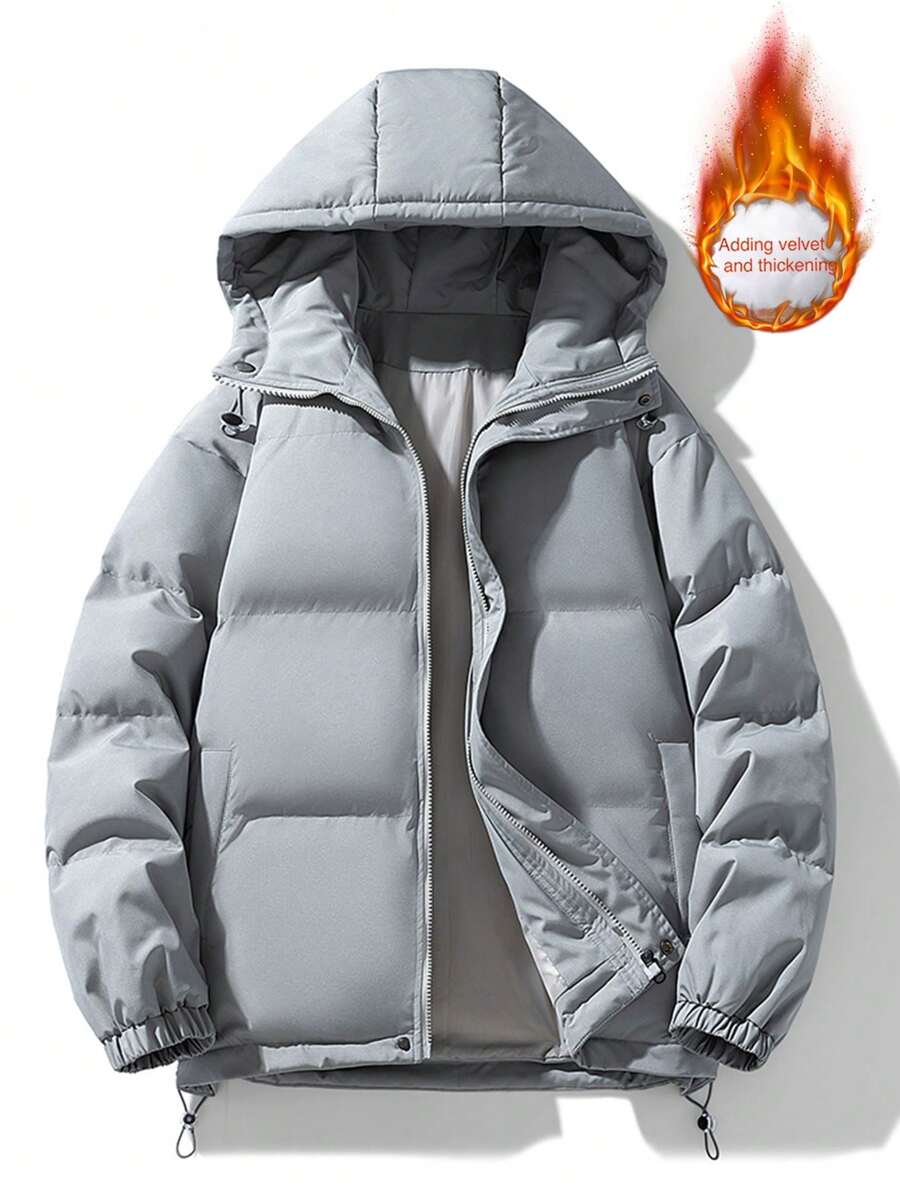 Men's Hooded Padded Coat, Windproof Warm Fashionable Outerwear For Young Adults In Winter