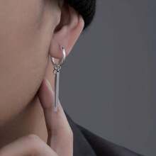 1pc Fashion Hip Hop Style Geometric Pendant Hoop Earrings For Men Christmas New Year Valentine's Day Holiday Gift - Silver - View 7