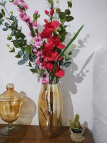 Romulo Rounded Amber Glass Vase For Flowers And Decoration - Gold - View 2