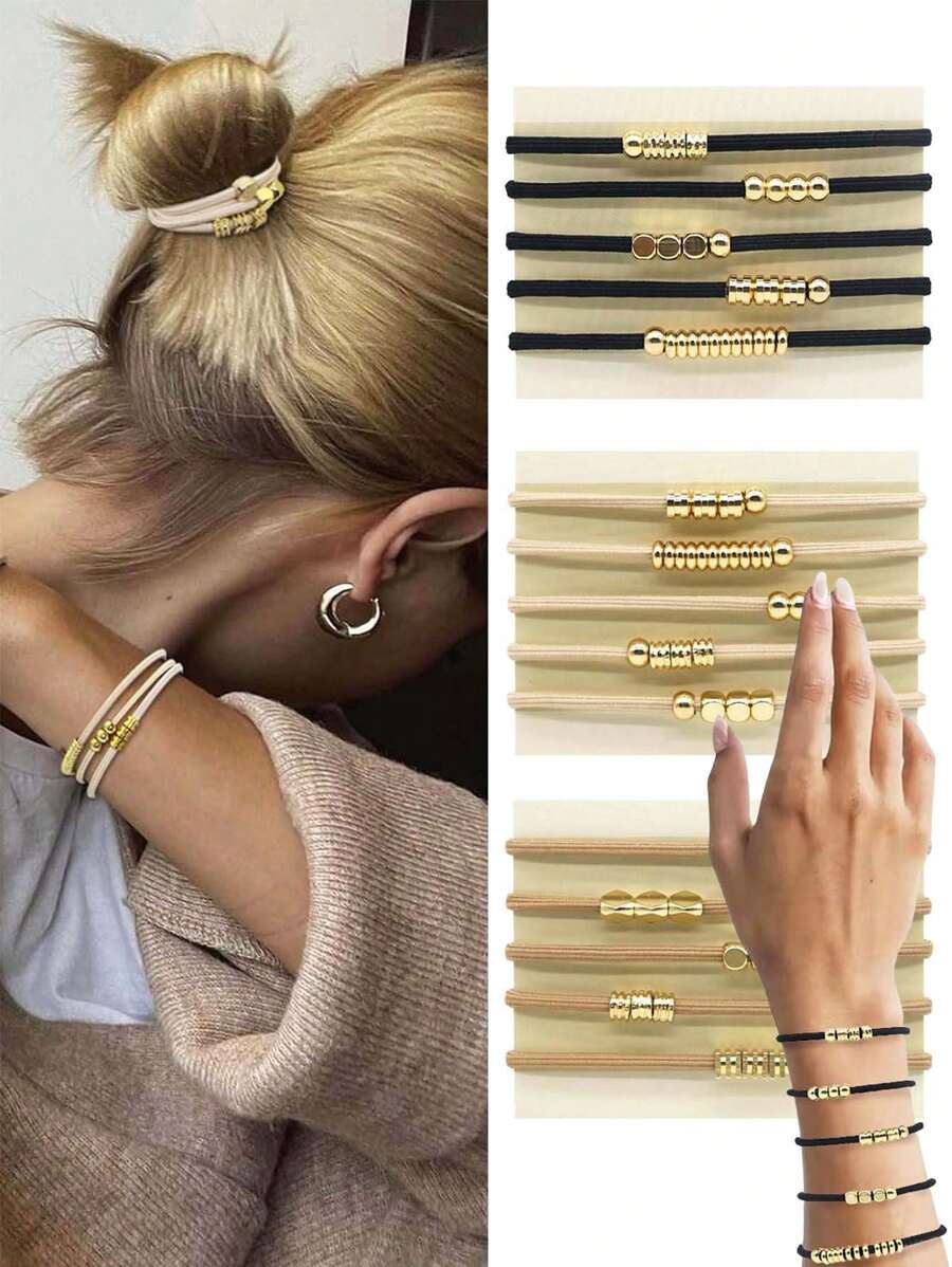 Bộ 5 chiếc dây buộc tóc kiểu Boho màu vàng hoe cho nữ, phụ kiện tóc dễ thương cho bé gái, dây buộc tóc co giãn cho tóc dày, mỏng, xoăn, dây buộc tóc đính hạt vàng, quà tặng, phụ kiện cài tóc vàng, dây chun buộc tóc, dây chun cài tóc, phụ kiện tóc co giãn. - Nhiều màu - Xem 1
