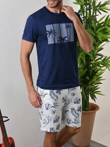 a DORMIR Set de Pijama Ligera Dos Piezas Para Hombre Top y Short - Azul - Ver 5