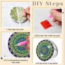 1pc Diamond Painting Portable Mirror, Suitable For Wallet And Travel, Diamond Painting Kit, Mandala Pattern Diamond Painting Cosmetic Double-Sided Dotted Mirror, Suitable For Adults And Women, DIY Unique Shape Beginner Art Craft, Christmas Gift - Multicolor - View 11