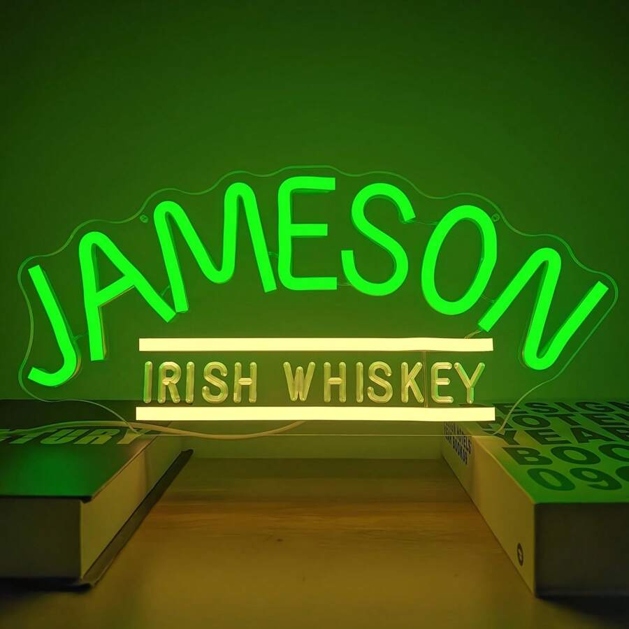 1 Pcs JAMESON IRISH WHISKEY Neon Sign Dimmable Wall Decor USB Bar Neon Sign For Man Cave Neon Led Sign Neon Light Up Sign For Bedroom Beer Bar Pub Man Cave Party - 多色 - 查看 1
