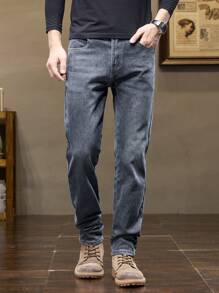Quần Jeans Denim Ôm Vừa Ống Thẳng Thời Trang Cho Nam Giới - Màu xanh lam - Xem 4