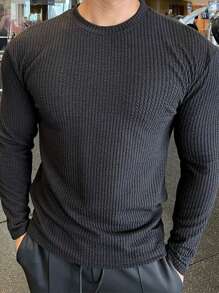 Tee-shirt homme à manches longues, simple et , avec texture côtelée