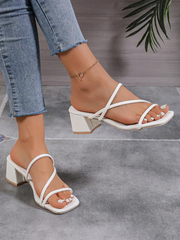 Sandalias de mujer para el verano 2024, con punta cuadrada, tiras y tacón ancho, tipo chanclas elegantes para vestir