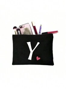 1pc Letter Print Patchwork Makeup Bag, Black Small Size, Letter A-Z, Makeup Pouch, Portable Toiletry Bag, Teacher's Day Gift, Reusable Makeup Bag, Women's Minimalist Large Capacity Travel Makeup Bag, Can Store Earphones, Accessories, Coin Purse, Multi-Functional Portable Women's Gift, Portable Casual Storage Bag, Makeup Bag, Cosmetic Organizer, Cosmetic Storage Bag, Makeup Pouch Make Up Bag - Black - View 25
