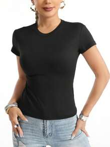 Viscolaycra Women's Tshirt - Baby Look Women's Black Viscolaycra - màu đen - Xem 1