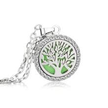 Collier pendentif d'aromathérapie en cristal Médaillon à fleurs de l'arbre de vie ouvert Collier de parfum Diffuseur d'huiles essentielles Bijoux Pendentifs strass Colliers d'arôme