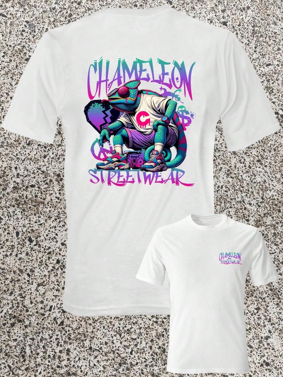Men's Chameleon Streetwear Short Sleeve T-Shirt - 白色 - 查看 1