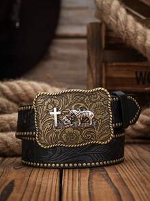 1pc Men's Western Style PU Leather Belt (Hole Punch Tool Included) - Miss - View 4