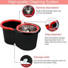 Spin Mop And Bucket With Wringer Set, 360° Mop And Bucket System With 3 Microfiber Mop Refills And 61" Extended Handle For Floor Cleaning - màu đen - Xem 5