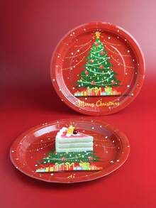 7 chiếc đĩa tiệc Giáng sinh màu đỏ và xanh lá cây có hình cây thông Noel, người tuyết, ông già Noel, thích hợp đựng trái cây, bánh, món tráng miệng, đồ dùng tiệc trang trí Giáng sinh đồ trang trí Giáng sinh quà tặng Giáng sinh đồ dùng tiệc Giáng sinh - Nhiều màu - Xem 6
