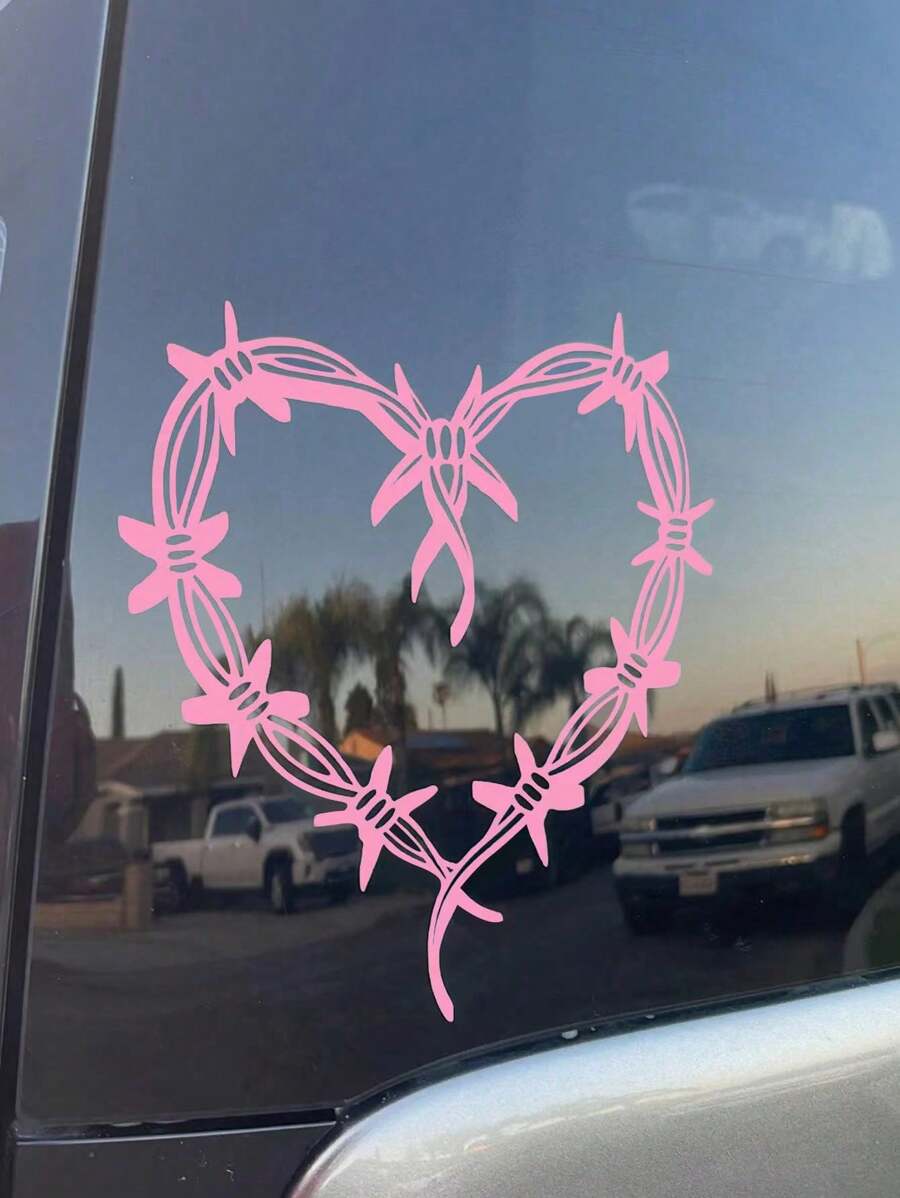 荊棘心型貼花，女性最愛的汽車貼花，適用於汽車、筆記本、水壺、鏡子貼花 - 粉紅色 - 查看 1