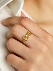Customized Multi-Name Ring, Personalized Adjustable Stainless Steel Nameplate Ring Suitable For Women, Couples, Family, 18K Gold Plated Pendant Jewelry, Fashionable Wedding Accessories, Birthday, Mother's Day Gift, Golden Fashion, Autumn, Retro, Unisex, Minimalist, Casual, Gothic, Punk, Customized, Personalized, Unique, Friend Anniversary Gift - Yellow Gold - View 5
