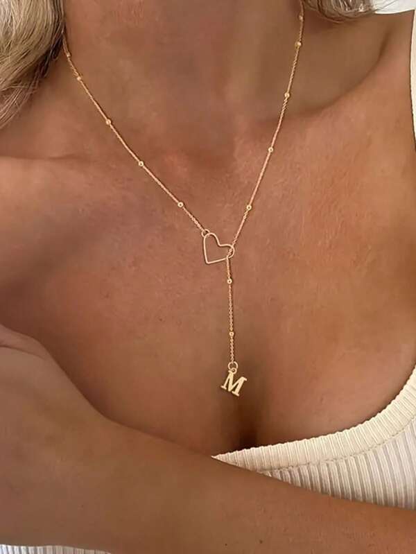 1pc 18k Gold Plated Stainless Steel Elegance Heart Letter Necklace, Simple 26 English Alphabet Necklace For Women, Mom Gifts (Recommended To Wrap Around The Neck To Prevent Easily Falling Off)