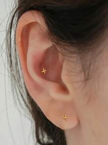 EleRunis 1对925纯银星星耳钉，耳骨/耳廓穿孔饰品，适合女性日常佩戴，也适合婚礼、派对、订婚、周年纪念、情人节和其他场合。 - 金色 - 查看 4