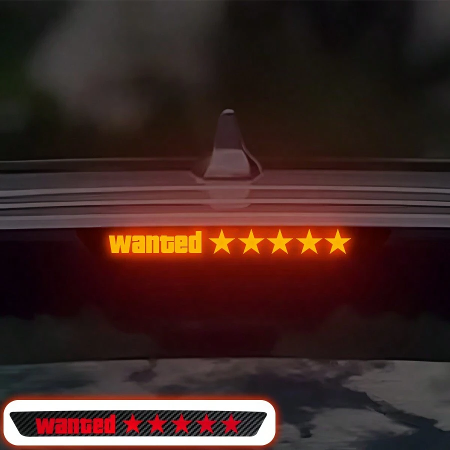 1 miếng dán trang trí chữ "Wanted" - Miếng dán đèn phanh gắn cao bằng sợi carbon cho xe hơi, Miếng dán đèn chiếu hoạt hình & dễ thương, Miếng dán trang trí trong mờ để tăng cường vẻ ngoài phía sau xe - màu đen - Xem 1