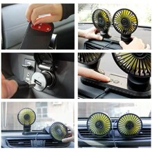 USB Powered Car Fan Dual Head 3-Speed Dashboard Rotation Cooling Fan Air Cooler UK - Black - View 3