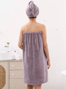 2 pièces Ensemble de peignoir et bonnet de bain pour dames. Idéal pour le mariage, la maison, la salle de bain. Un retour à l'école - broderie violette - Voir 3