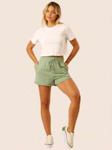 Women's Shorts, Loose, Elastic Waist, Sweatpants - màu xanh lá - Xem 4