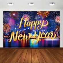 1pc，新年快乐背景，新年快乐背景横幅2024新年快乐背景派对装饰跨年晚会背景用品 - 多色 - 查看 6