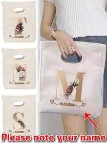 1pc Customized Insulating Lunch Bag Personality Custom Name Gold Initials A To Z  Pattern Women Cooler Handbags Student Thermal Lunch Bags For Work Canvas Personal Tailor Food Tote Bag Thermal Bag For Women Kids Insulated Refrigerated Lunch Box Bag For Man Picnic Bag Fridge Bag Cooler Lunch Box Ice Pack Food Storage Bag