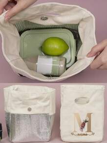 1pc Customized Insulating Lunch Bag Personality Custom Name Gold Initials A To Z  Pattern Women Cooler Handbags Student Thermal Lunch Bags For Work Canvas Personal Tailor Food Tote Bag Thermal Bag For Women Kids Insulated Refrigerated Lunch Box Bag For Man Picnic Bag Fridge Bag Cooler Lunch Box Ice Pack Food Storage Bag
