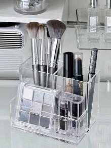 1pc Transparent Multi-Compartment Makeup Organizer Box, Desktop Multi-Function Storage Box For Cosmetic Brushes, Lipstick, Student Pen Holder ,Jewellery Box,Pouch,Makeup Brush Holder,Brush Holder,Perfume Organiser,Pouch Bag,Gifts For Women,Christmas Gifts,Gift Ideas For Women - Multicolor - View 4
