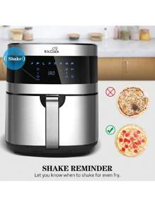 KitCook Large 6.8 QT Air Fryer,1500W Oven,8 Presets LED Touch Digital Screen, Shake Reminder, Nonstick Basket, Stainless Steel Electric Hot Oilless Cooker(Recipes Book/Skewers Included),Silver - US A Type Plug(110-127V) - View 8
