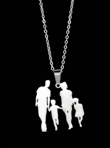 1 pieza Nuevo producto de cruce de frontera europeo y americano Colgante de recuerdo con foto de familia de papá y mamá grabado con láser de superficie lisa, joyería de collar de miembro familiar padre e hijo, joyería de acero inoxidable chapada en oro de 18 quilates, incluye estuche de regalo de alta gama, uso diario o como regalo