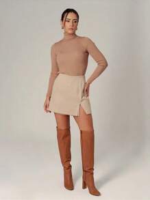 Cacharrel Women's Ribbed Turtleneck Long Sleeve Modal Knit Blouse - Màu be - Xem 2