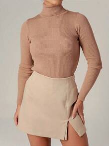 Cacharrel Women's Ribbed Turtleneck Long Sleeve Modal Knit Blouse - Màu be - Xem 1