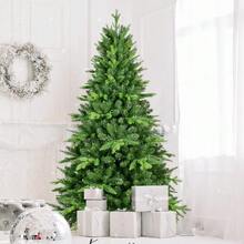 6FT PE&PVC Prelit Christmas Tree 6FT Prelit Christmas Tree, PE&PVC Mixed Branch Tips, Hinged Premium Spruce Artificial Xmas Trees, Green, Foldable Base - Green - View 3