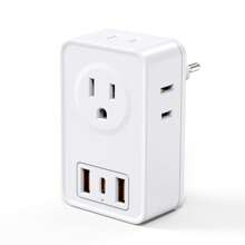 JcBlaon European Travel Plug Adapter USB C, International Plug Adapter With 4 AC Outlets And 3 USB Ports, Type C Power Adaptor Charger For US To Most Of Europe Iceland Spain Italy France Germany