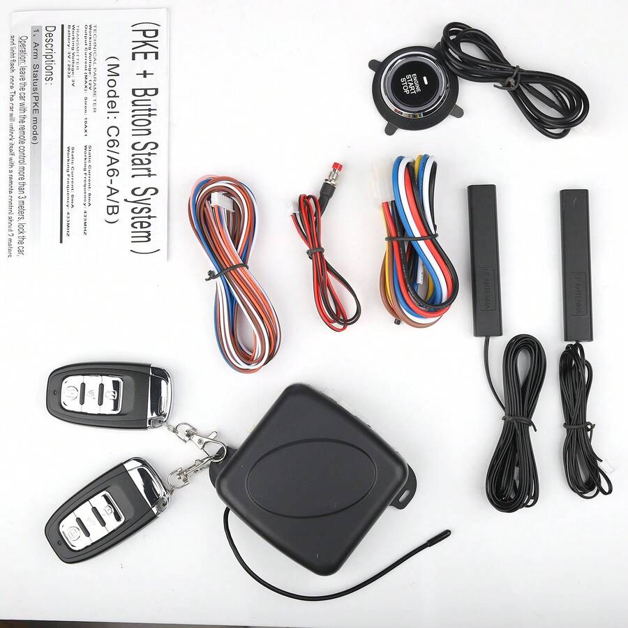 9Pcs Car OneButton Start Keyless, Entry Engine Start Alarm System Kit