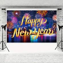 1pc，新年快乐背景，新年快乐背景横幅2024新年快乐背景派对装饰跨年晚会背景用品 - 多色 - 查看 4