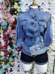 CURVY STRECH DENIM JACKET MOD.BC - Medium Wash - View 6