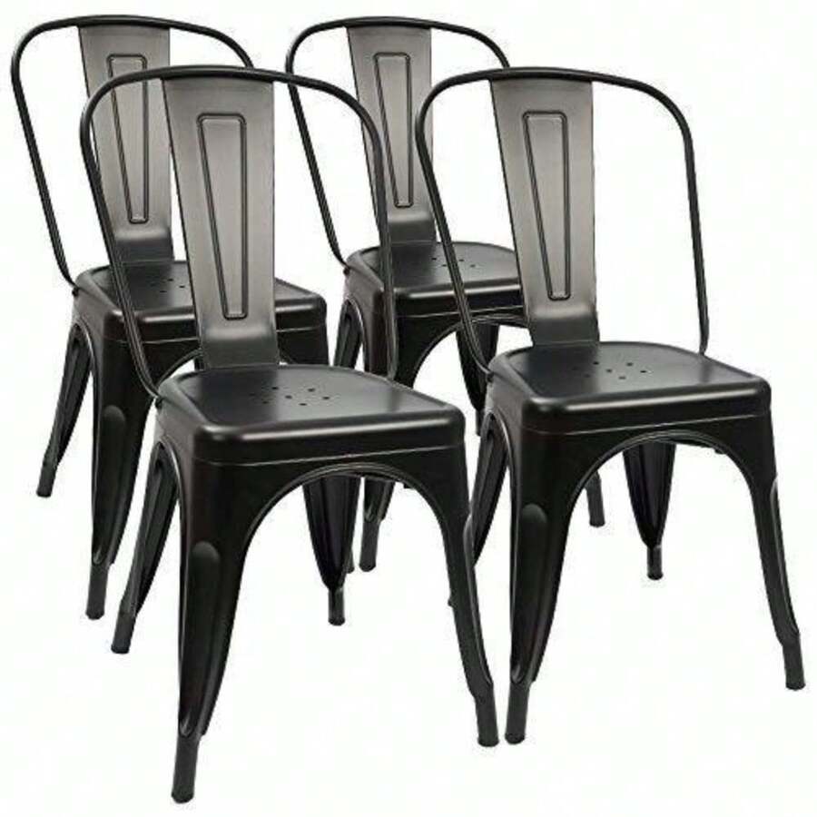 Metal Dining Chairs Set Of 4 Indoor Outdoor Patio Chairs Stackable Kitchen Chairs With Back Restaurant Chair 330 LBS Capacity - Black - View 1