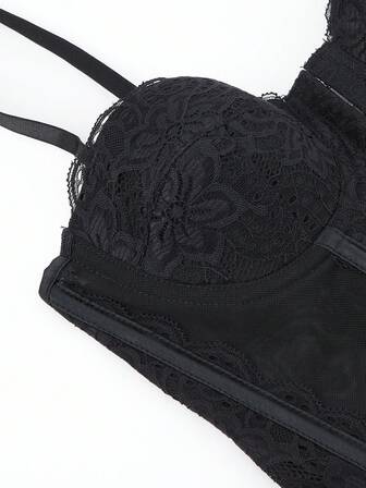 Nätkorsetttopp i spets för kvinnor, shapewear, svart ytterkläder, linne, nätbustier med spänne framtill, spaghettiband