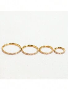 1 chiếc khuyên mũi G23 bằng titan, trang sức xỏ khuyên tròn đính kim cương, hợp kim titan có thể cấy ghép, khuyên tai sụn mềm có bản lề, khuyên mũi xỏ khuyên cơ thể, xỏ khuyên vách ngăn mũi, 6/8/10/12mm - Vàng - Xem 3