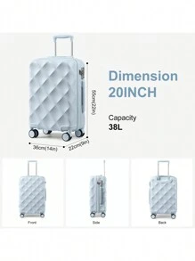SOMAGO 4 In 1 Luggage Sets Hardside ABS Spinner Suitcase With 2 Travel Bags TSA Lock YKK Zipper 20"+24"+28" Suitcase Sets With 8 Silent Swivel Wheels, Diamond Pattern Surface - Xanh nhạt - Xem 5