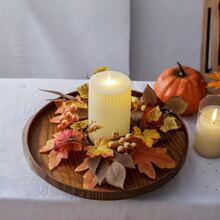 2pcs Maple Leaf Wreaths, Suitable For Halloween, Thanksgiving, Christmas, Wedding, Party, Candle Holder And Candle Decor,Christmas