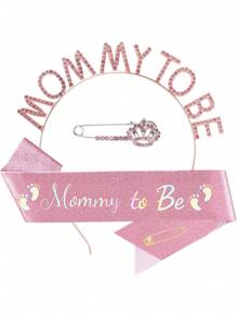 1 套准妈妈婴儿送礼会装饰品、准妈妈腰带和头饰套装准妈妈皇冠准妈妈别针孕妇礼物，适合性别揭晓和女婴和男婴送礼会婴儿送礼会家庭装饰礼物