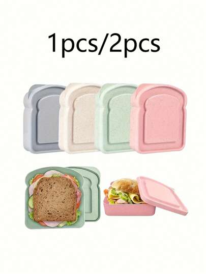 1pc/2pcs Portable Bamboo Fiber Lunch Box, Toast-Shaped Sandwich Box, Reusable Lunch Container With Flip-Top Lid, For Toast Bread And Sandwich, Picnic And Outdoor Activities,Kitchen,Christmas Gift