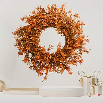 1pc 30cm/11.8in Small Artificial Plant Wreath, Suitable For Christmas, Home Decor. Available In Orange, Black, Wine Red. Decorative Accessories For Office Desk, Dining Table, Living Room, Bedroom, Natural And Fresh Look. Christmas Decorations Room Decor