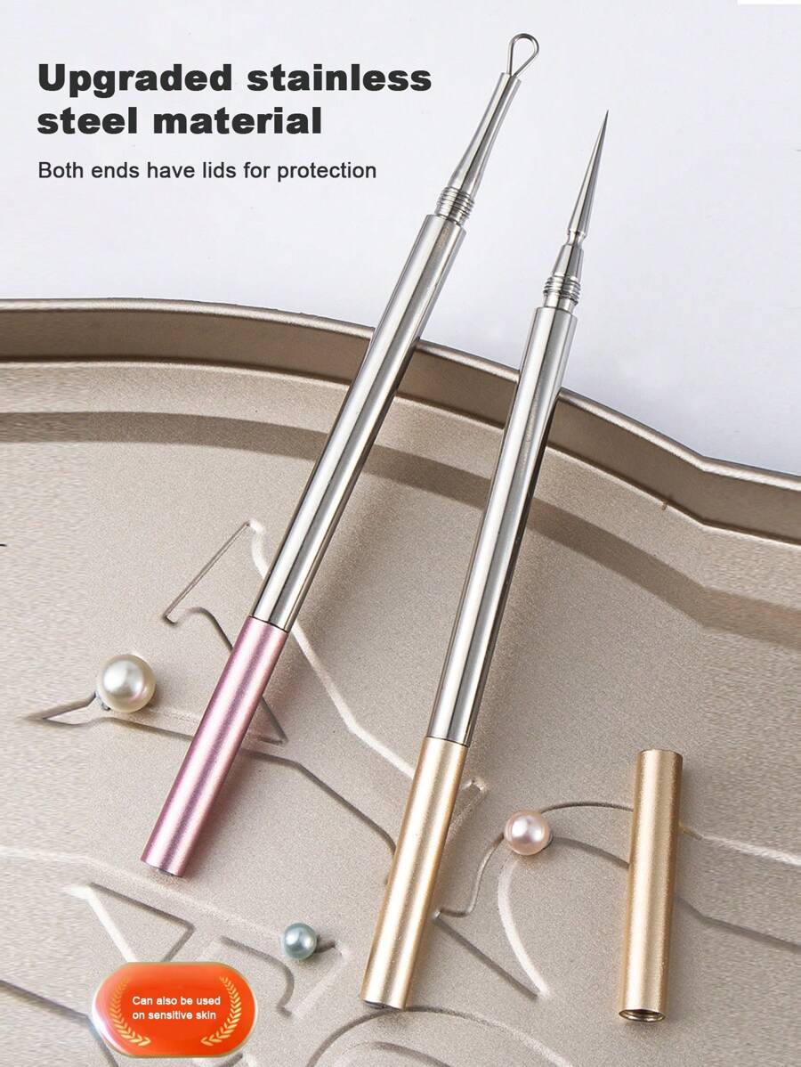 New Ultra-Sharp Twisted Cap Stainless Steel Dual-Ended Blackhead Remover Acne Comedone Extractor Tool - Rose Gold - View 1